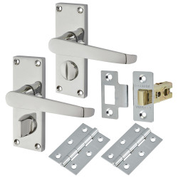 Touchpoint Polished Chrome Budget Straight Privacy Door Handles Pack - Short Plate