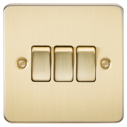 Knightsbridge 10AX 3 Gang 2 Way Flat Plate Light Switch - Brushed Brass