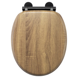Croydex Ontario Flexi-Fix Soft Close Wooden Toilet Seat with Black Hinges - Teak