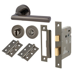 Touchpoint Black Nickel Bathroom Lock Door Handles on Rose Pack - Sophia Range