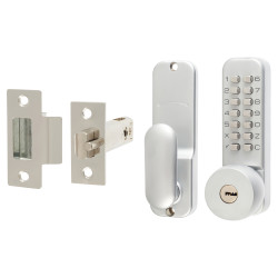 Altro Push Button Code Lock and Tubular Latch with Key Override - Holdback Option - Stainless Steel