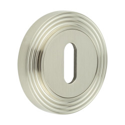 Burlington BUR60 by Frelan Escutcheon on Reeded Rose - 53mm Diameter - Keyhole - Satin Nickel