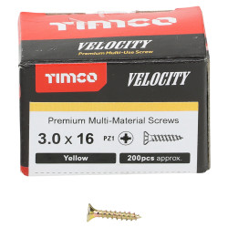 TIMCO Velocity Pozi Countersunk Wood Screws - 3.0 x 16mm - Yellow Zinc - Pack of 200
