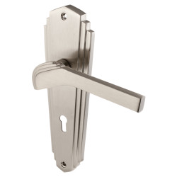 Heritage Brass by M Marcus Satin Nickel Art Deco Keyhole Lock Door Handles - Waldorf Range - 203 x 66mm