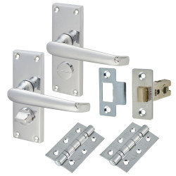 Touchpoint Polished Chrome Victorian Straight Privacy Latch Door Handles Pack - Short Plate
