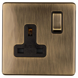Eurolite Concealed 13A 1 Gang Screwless Flat Plate DP Switched Socket - Antique Brass/Black