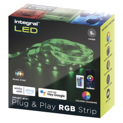 Integral LED 4.5W Smart Wi-Fi Plug & Play Flexible LED Strip Light with Remote & App - 5m - RGB