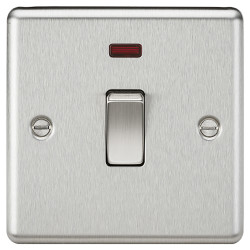 Knightsbridge 20A 1 Gang Round Edge Double Pole Appliance Switch with Neon - Brushed Chrome