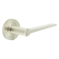 Burlington by Frelan Satin Nickel Fire Rated Door Handles on Round Knurled Rose - Knightsbridge Range