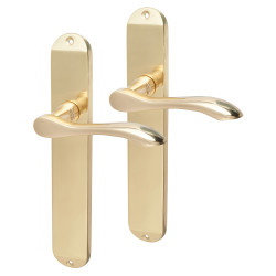 Hampstead Polished Brass Latch Door Handles - Long Plate - Altea Range - 240 x 41mm
