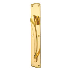 Carlisle Brass Offset Door Pull Handle on Plate - Screw Fix - 450 x 75mm - RH - Polished Brass