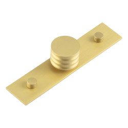 Hoxton by Frelan Sturt Grooved Round Cabinet Knob on Plain Backplate - 30mm Diameter - Satin Brass