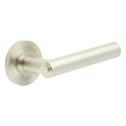 Burlington by Frelan Satin Nickel Fire Rated Door Handles on Round Reeded Rose - Richmond Range