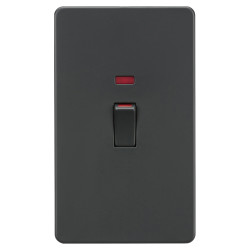 Knightsbridge 45A 2 Gang Screwless Double Pole Cooker Switch with Neon - Anthracite Grey