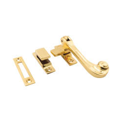 Hampstead Solid Curl Mortice & Hook Plate Casement Window Fastener - Reversible - Polished Brass