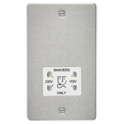 Knightsbridge 115/230V Flat Plate Dual Voltage Shaver Socket - Brushed Chrome with White Insert