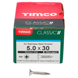 TIMCO Classic Pozi Countersunk Wood Screws - 5.0 x 30mm - A2 Stainless Steel - Pack of 200