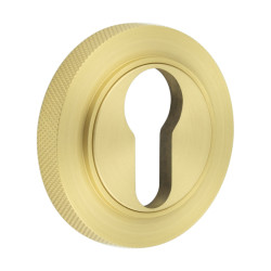 Burlington BUR61 by Frelan Escutcheon on Knurled Rose - 53mm Diameter - Euro - Satin Brass