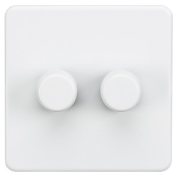 Knightsbridge 5 - 150W 2 Gang 2 Way Push On/Off Rotary Intelligent LED Dimmer Switch - Matt White