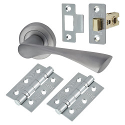Altro Satin Chrome Latch Door Handles on Rose Pack - Knightsbridge Range