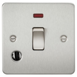 Knightsbridge 20A 1 Gang Flat Plate DP Appliance Switch with Neon & Flex Outlet - Brushed Chrome