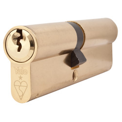 Yale 1 Star 6 Pin Kitemarked 100mm Euro Double Cylinder - 45 + 55mm - Pol Brass - Keyed to Differ