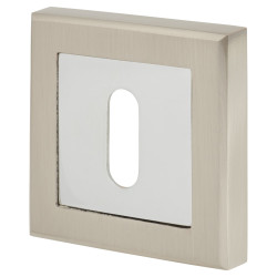 Altro Square Escutcheon - 52 x 52mm - Keyhole - Satin Nickel/Polished Chrome