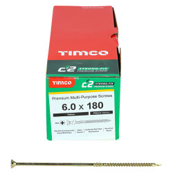 TIMCO C2 Strong-Fix Pozi Double Countersunk Wood Screws - 6.0 x 180mm - Yellow Zinc - Pack of 100