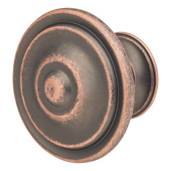 Olde Forge Alcott Round Cabinet Knob - 35mm Diameter - Antique Copper