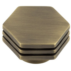 Hoxton by Frelan Nile Hex Cabinet Knob - 40mm Diameter - Antique Brass