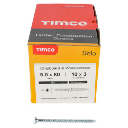 TIMCO Solo Chippy Pozi Countersunk Wood Screws - 5.0 x 80mm - Zinc Plated - Pack of 200