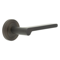 Burlington by Frelan Dark Bronze Fire Rated Door Handles on Round Reeded Rose - Fitzrovia Range