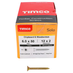 TIMCO Solo Chippy Pozi Countersunk Wood Screws - 6.0 x 50mm - Yellow Zinc - Pack of 200