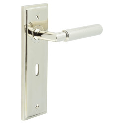 Burlington by Frelan Polished Nickel Fire Rated Keyhole Lock Door Handles - Piccadilly - 200 x 55mm
