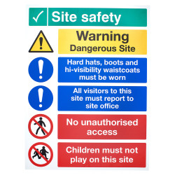 Altro Site Safety Dangerous Site Sign - 600 x 800mm - Rigid Plastic