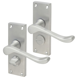 Touchpoint Satin Chrome Victorian Scroll Privacy Door Handles - Short Plate - 118 x 42mm