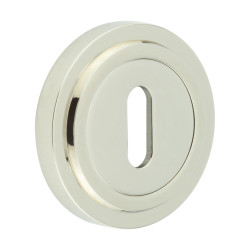 Burlington BUR60 by Frelan Escutcheon on Stepped Rose - 53mm Diameter - Keyhole - Polished Nickel