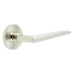 Burlington by Frelan Polished Nickel Fire Rated Door Handles on Round Reeded Rose - Mayfair Range
