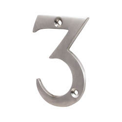 76mm Screw Fix Door Numeral - 3 - Satin Chrome