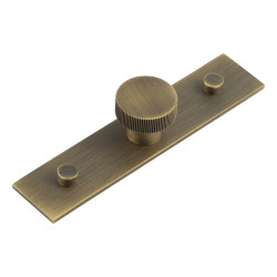 Hoxton by Frelan Thaxted Lines Round Cabinet Knob on Plain Backplate - 30mm Diameter - Antique Brass
