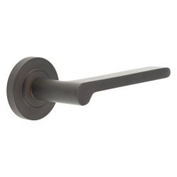Burlington by Frelan Dark Bronze Fire Rated Door Handles on Round Rose - Fitzrovia Range