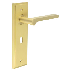 Burlington by Frelan Satin Brass Fire Rated Keyhole Lock Door Handles - Fitzrovia - 200 x 55mm