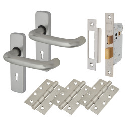 Touchpoint Satin Aluminium 19mm Return to Door 3 Lever Sashlock Door Handles Pack - Puma Range