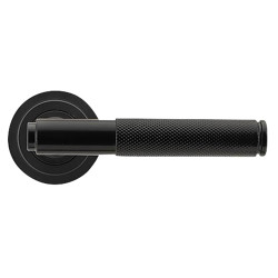 From The Anvil Black Knurled Door Handles on Round Art Deco Rose - Brompton Range