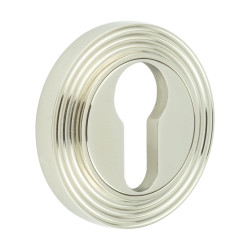 Burlington BUR61 by Frelan Escutcheon on Reeded Rose - 53mm Diameter - Euro - Polished Nickel