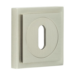 Burlington BUR60 by Frelan Square Escutcheon on Stepped Rose - 52 x 52mm - Keyhole - Satin Nickel