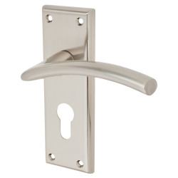 Serozzetta by Carlisle Brass Polished Nickel Euro Lock Door Handles - Trenta Range - 150 x 50mm