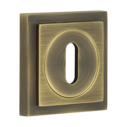 Burlington BUR60 by Frelan Square Escutcheon on Stepped Rose - 52 x 52mm - Keyhole - Antique Brass