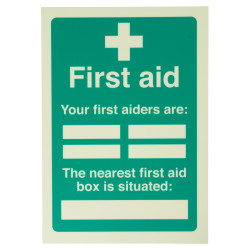 Altro Photoluminescent Your First Aiders Are/Nearest First Aid Box - 148 x 210mm - Rigid Plastic