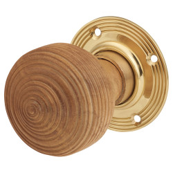 Olde Forge Oak Knob & Brass Rose Edwardian Beehive Mortice/Rim Door Knob - 60mm Rose Diameter